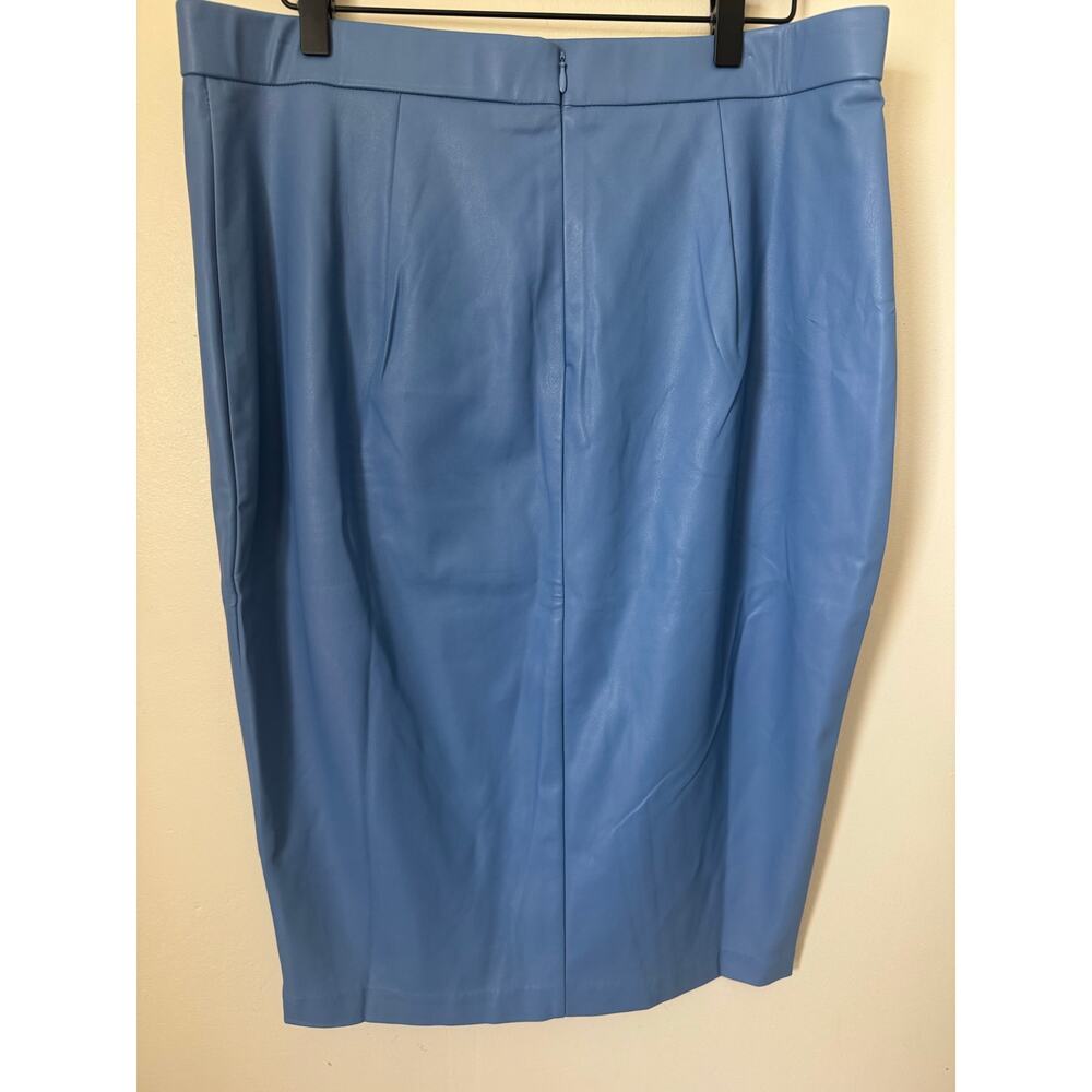 Maree Pour Toi Blue Faux Leather Wrap Skirt Size 12 - Picture 2 of 15